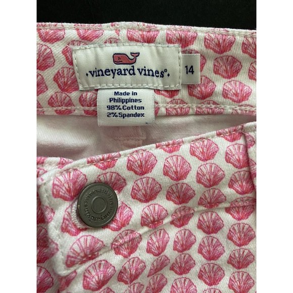 Vineyard Vines White Pink Sea Shell Cotton Pants Womens Zip Up Pockets Size 14 - Picture 6 of 10